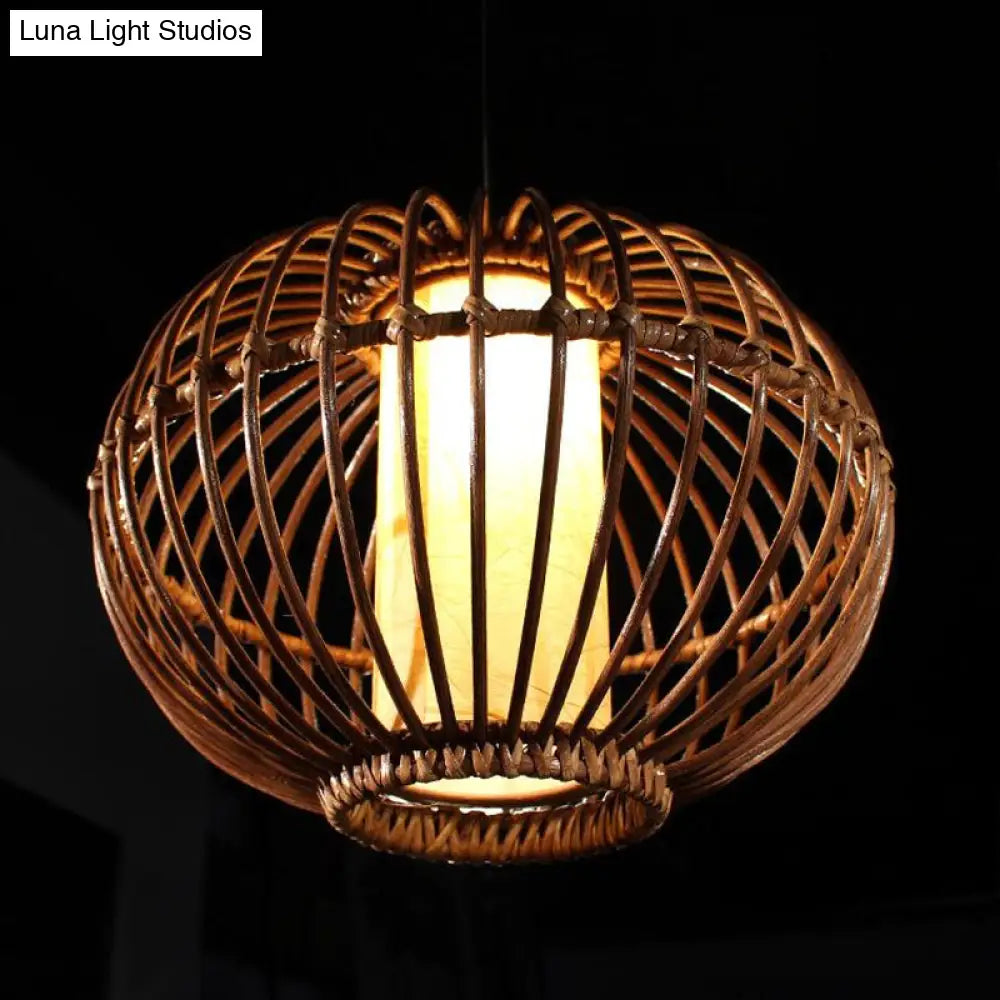 Bamboo Global/Pear Pendant Light - Contemporary 1 Head Brown Ceiling Suspension