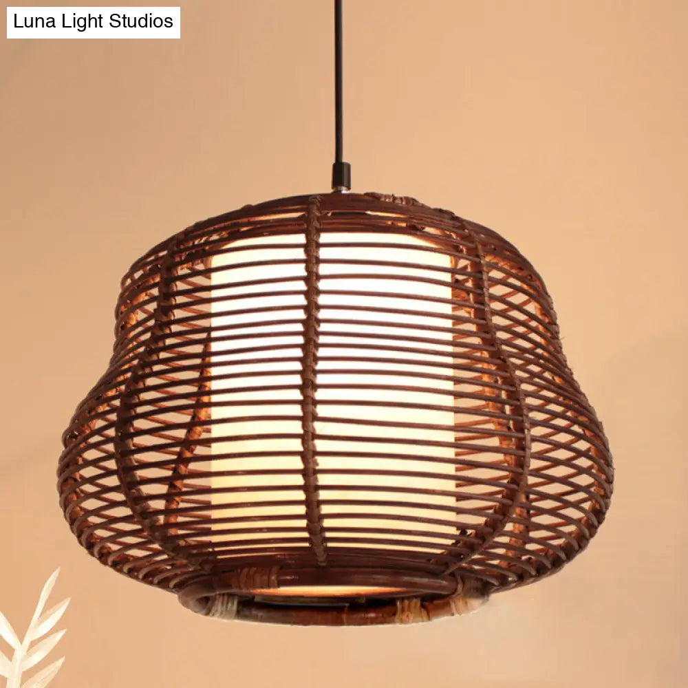 Bamboo Global/Pear Pendant Light - Contemporary 1 Head Brown Ceiling Suspension / B