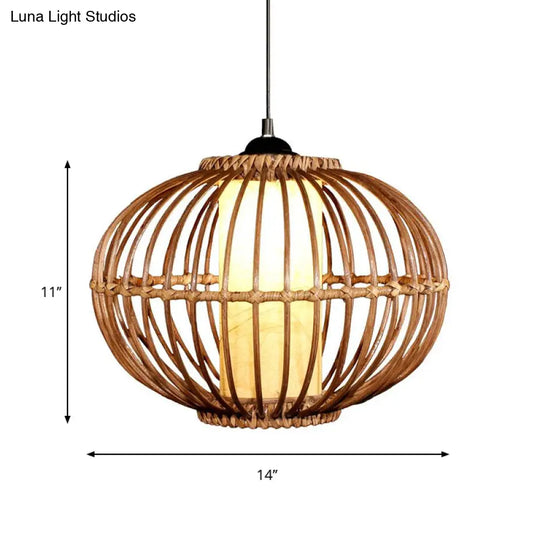 Contemporary Bamboo Pendant Light - Brown Suspension With Pear Head