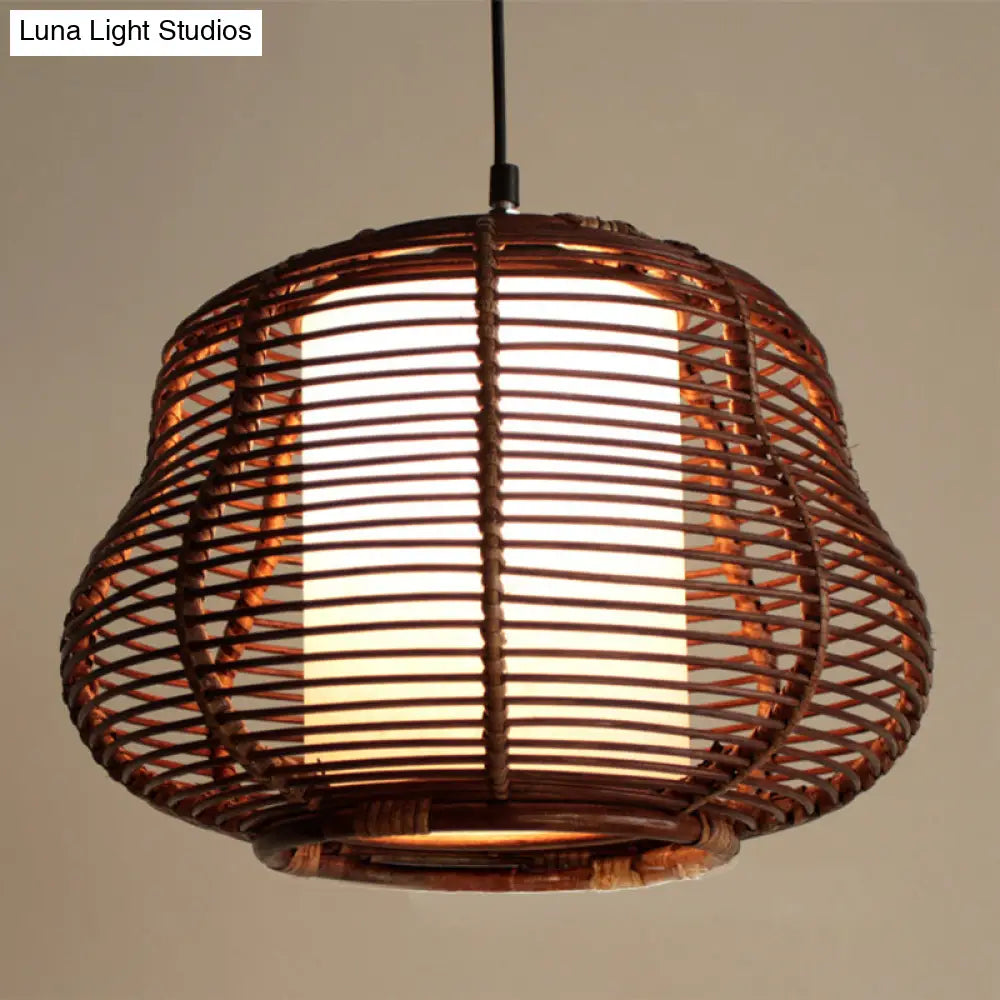 Contemporary Bamboo Pendant Light - Brown Suspension With Pear Head