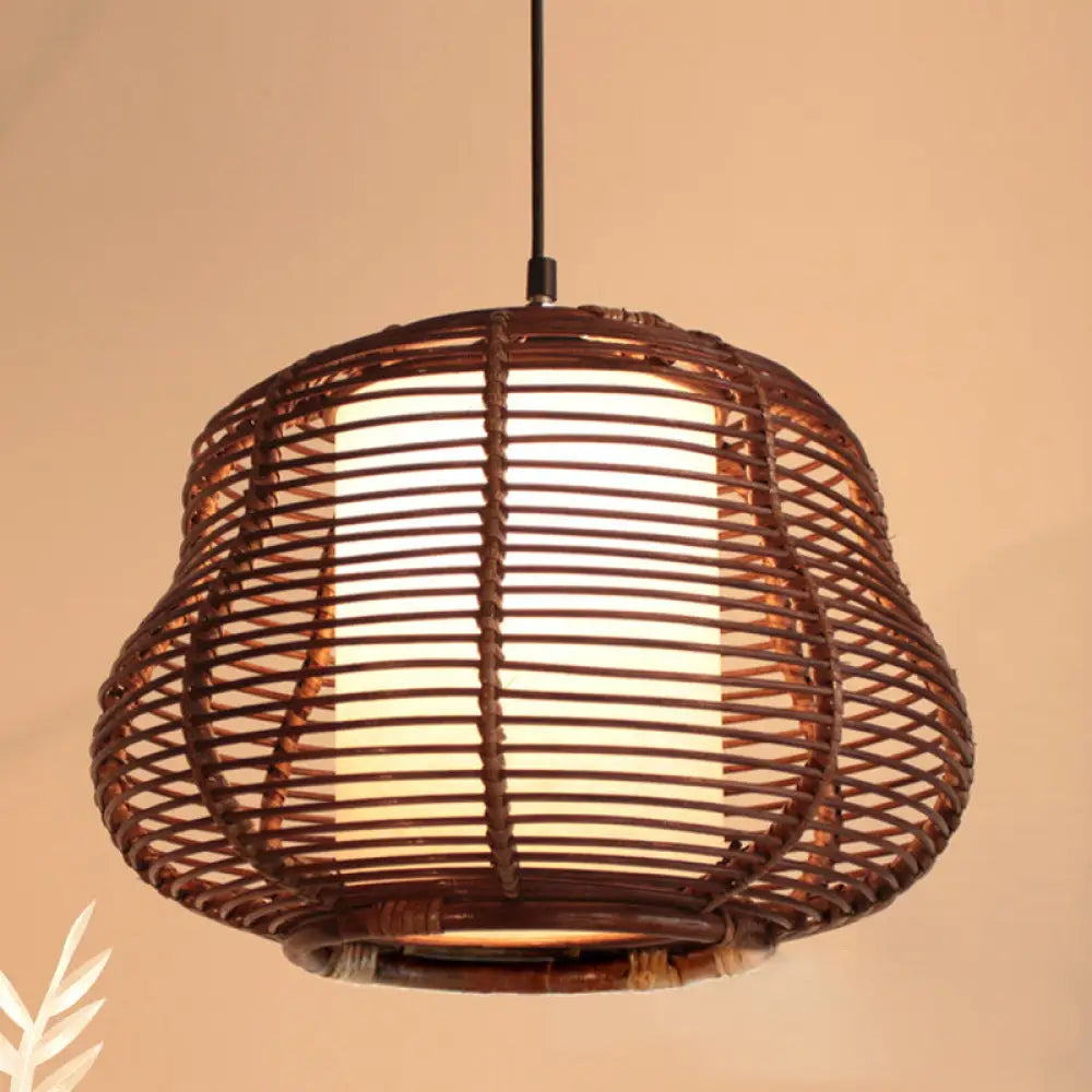 Contemporary Bamboo Pendant Light - Brown Suspension With Pear Head / B