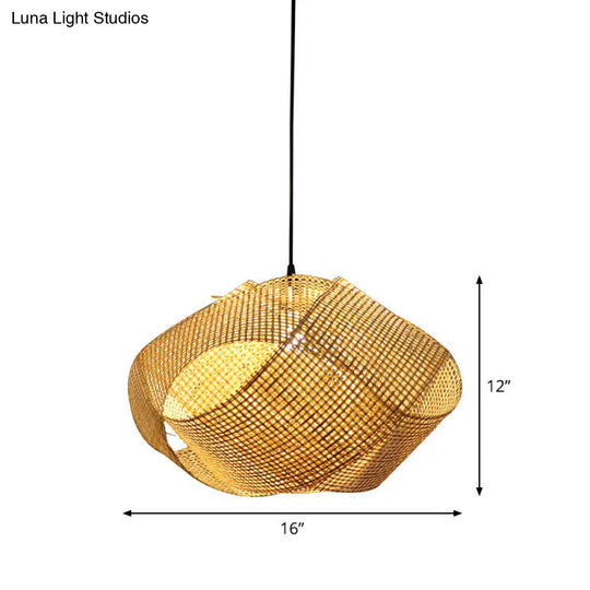 Contemporary Bamboo Pendant Light - Entwined Hanging Ceiling Fixture In Beige 16’/19.5’/27.5’ Width