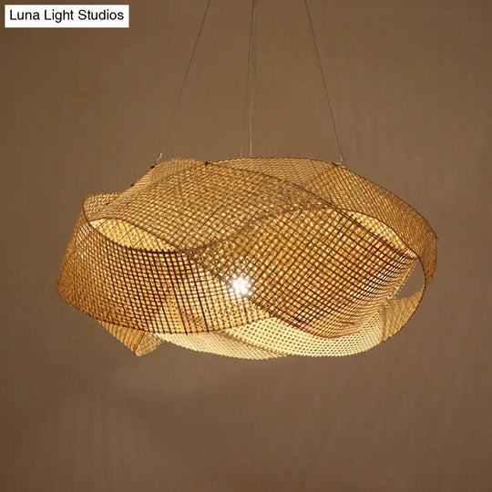 Contemporary Bamboo Pendant Light - Entwined Hanging Ceiling Fixture In Beige 16’/19.5’/27.5’ Width