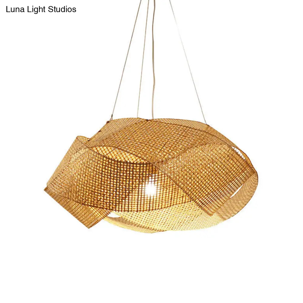 Contemporary Bamboo Pendant Light - Entwined Hanging Ceiling Fixture In Beige 16’/19.5’/27.5’ Width