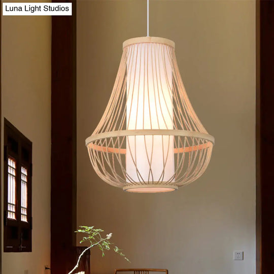 Contemporary Bamboo Pendant Light Fixture With Pear/Urn Design - Wood