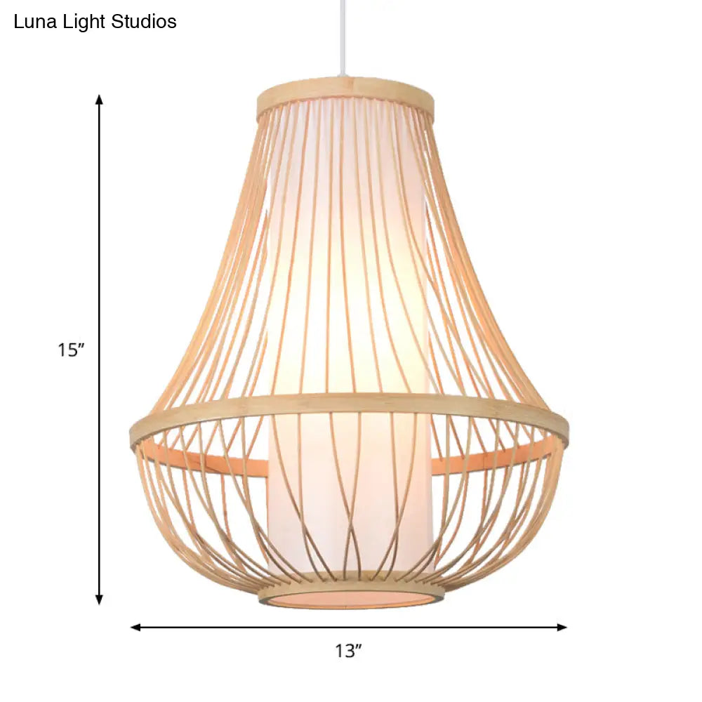 Contemporary Bamboo Pendant Light Fixture With Pear/Urn Design - Wood