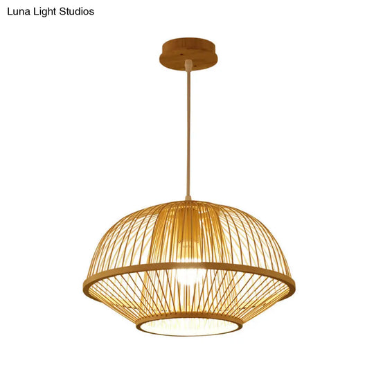 Contemporary Bamboo Pendant Light Fixture With Pear/Urn Design - Wood