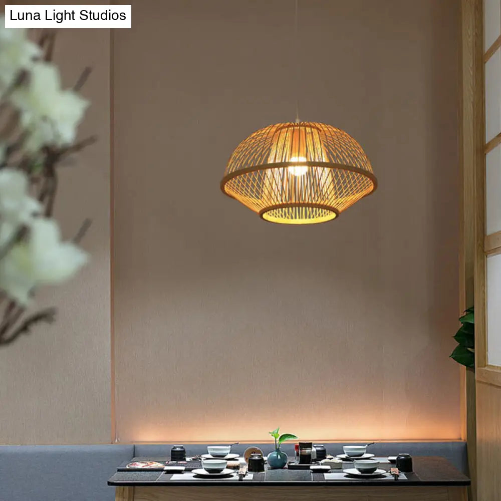 Contemporary Bamboo Pendant Light Fixture With Pear/Urn Design - Wood