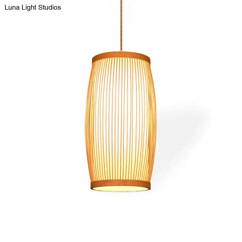 Contemporary Bamboo Pendant Light - Handcrafted Single-Bulb Wood Suspension Fixture