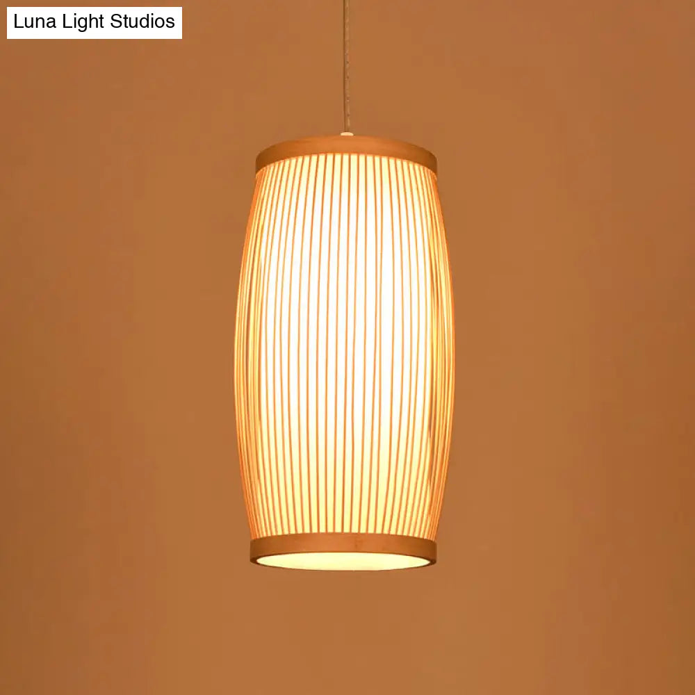 Contemporary Bamboo Pendant Light - Handcrafted Single-Bulb Wood Suspension Fixture