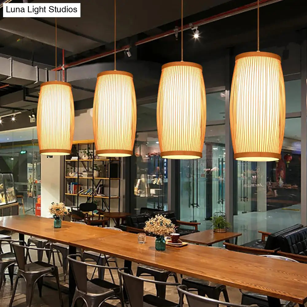 Contemporary Bamboo Pendant Light - Handcrafted Single-Bulb Wood Suspension Fixture