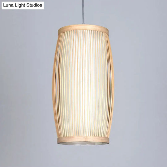 Contemporary Bamboo Pendant Light - Handcrafted Single-Bulb Wood Suspension Fixture