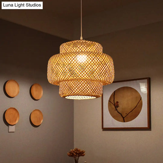 Contemporary Bamboo Pendant Light - Single-Bulb Suspension Fixture For Restaurants