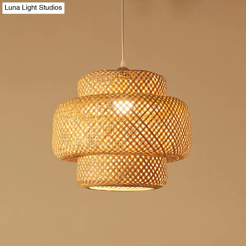 Contemporary Bamboo Pendant Light - Single-Bulb Suspension Fixture For Restaurants