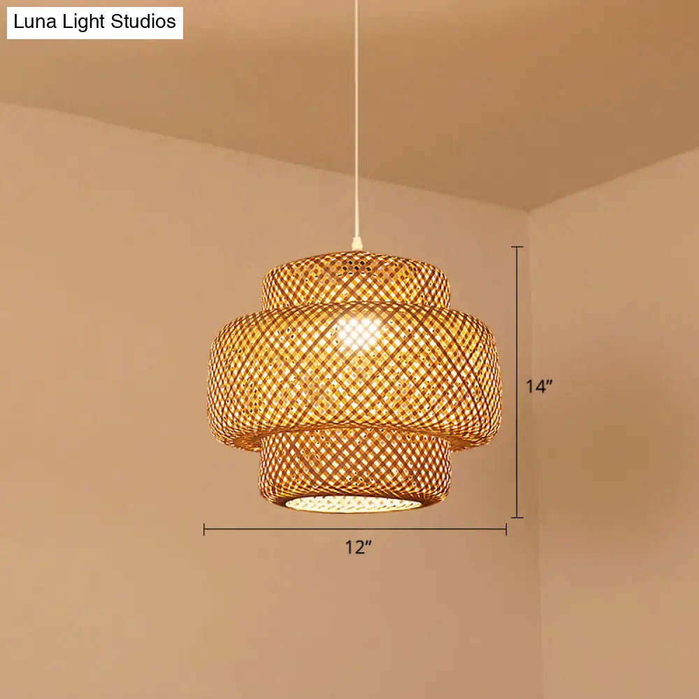 Contemporary Bamboo Pendant Light - Single-Bulb Suspension Fixture For Restaurants