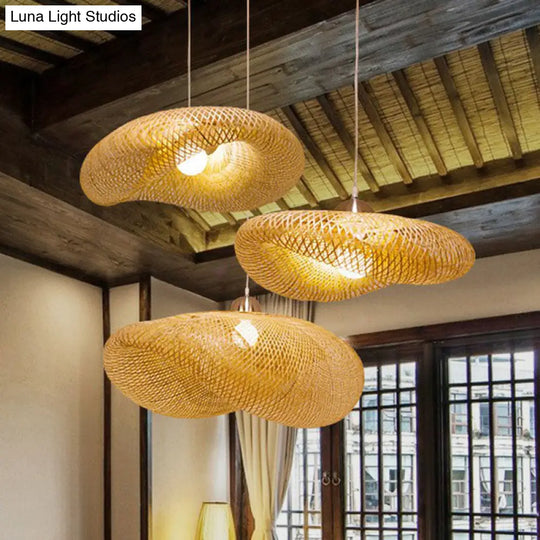 Contemporary Bamboo Pendant Light - Single-Bulb Wood Suspension For Restaurants