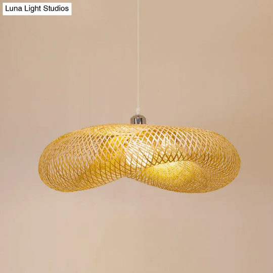 Contemporary Bamboo Pendant Light - Single-Bulb Wood Suspension For Restaurants