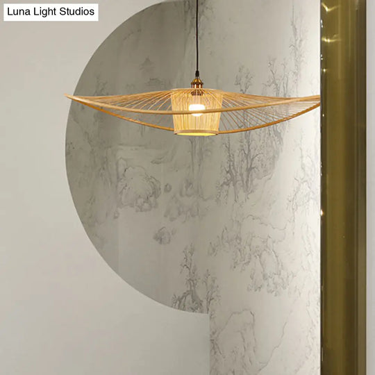 Contemporary Bamboo Twist Pendant Lamp - Single-Bulb Wood Suspension Light