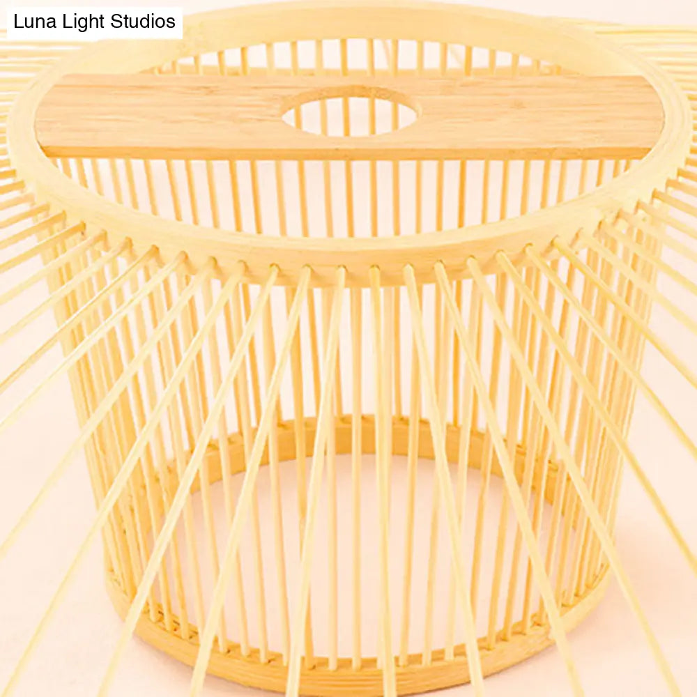 Contemporary Bamboo Twist Pendant Lamp - Single-Bulb Wood Suspension Light