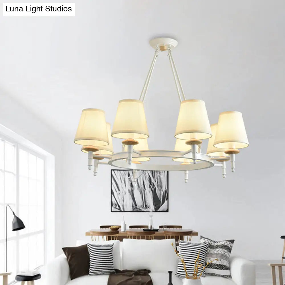 Modern White Fabric Barrel Pendant Light Chandelier For 8-Head Living Room Lighting