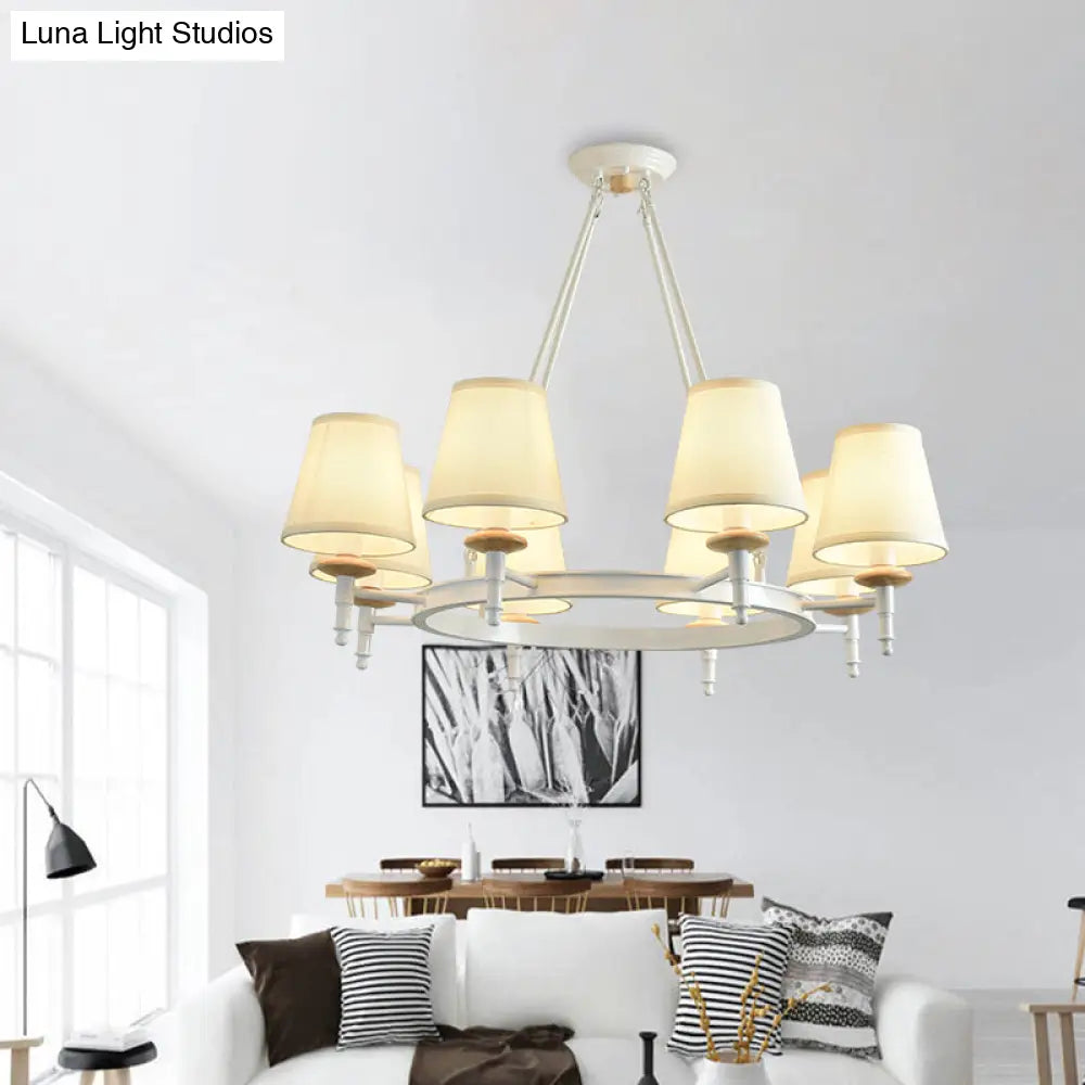 Contemporary Barrel Pendant Light With 8 Fabric Heads - White