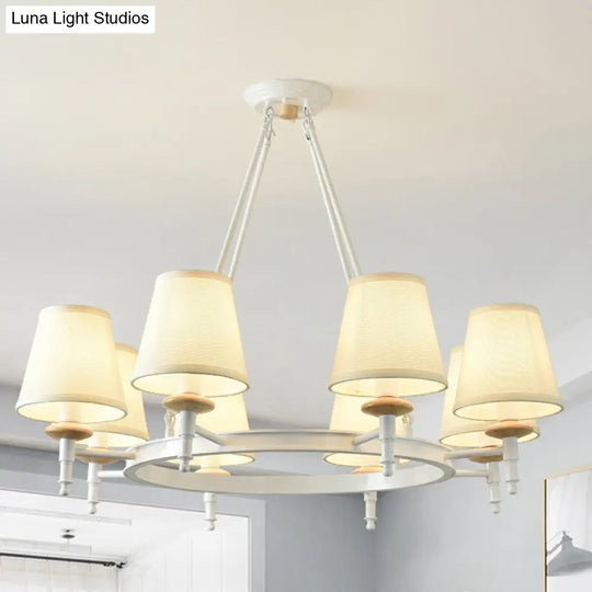 Modern White Fabric Barrel Pendant Light Chandelier For 8-Head Living Room Lighting