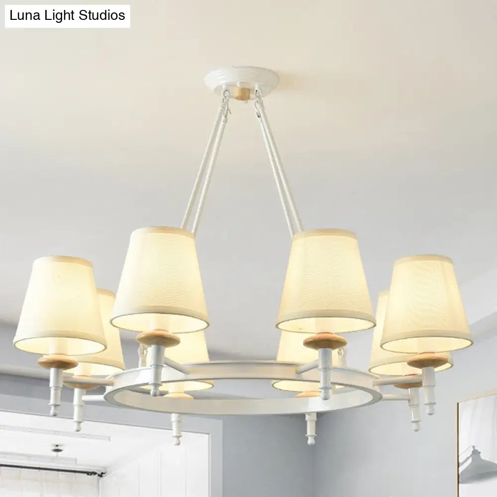 Contemporary Barrel Pendant Light With 8 Fabric Heads - White