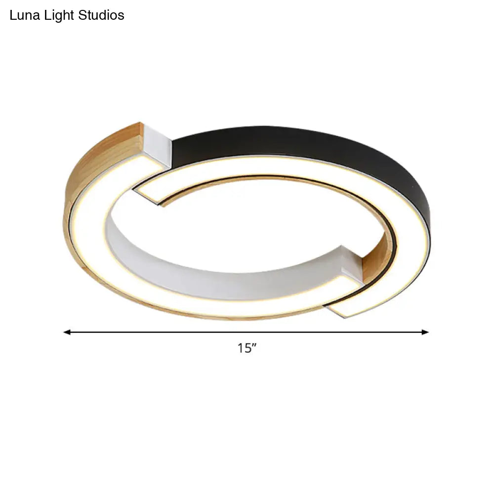 Contemporary Bedroom Ceiling Lamp - 2-Arch Bridge Design Acrylic Led Light 15/19 Width Black/White