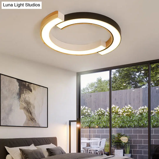 Contemporary Bedroom Ceiling Lamp - 2-Arch Bridge Design Acrylic Led Light 15/19 Width Black/White