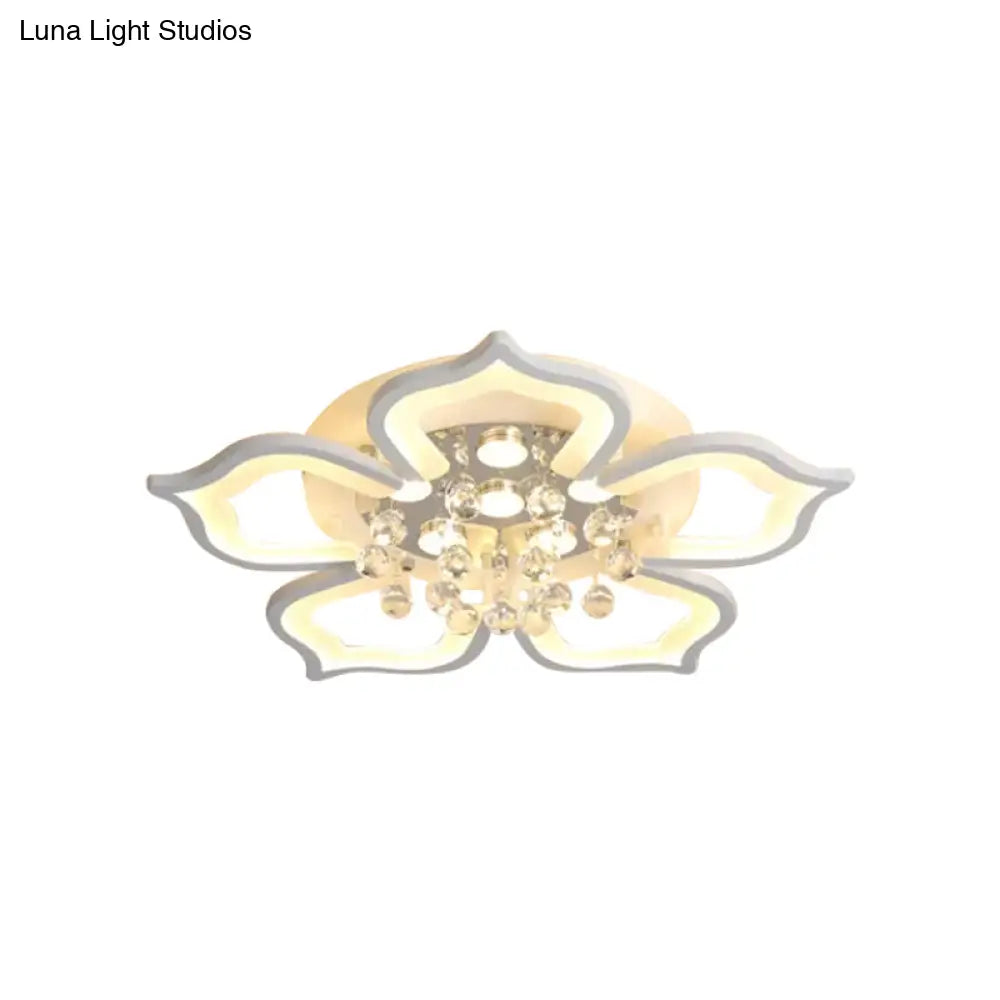 Contemporary Bedroom Led Ceiling Light With Crystal Accent - Blossom Flush Fixture In Warm/White