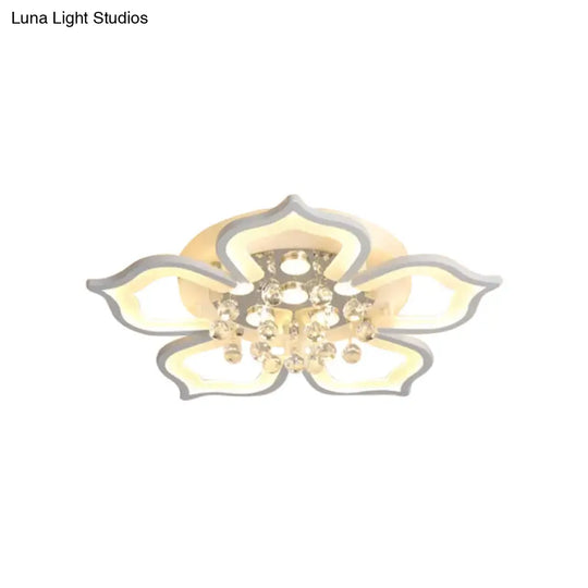 Contemporary Bedroom Led Ceiling Light With Crystal Accent - Blossom Flush Fixture In Warm/White