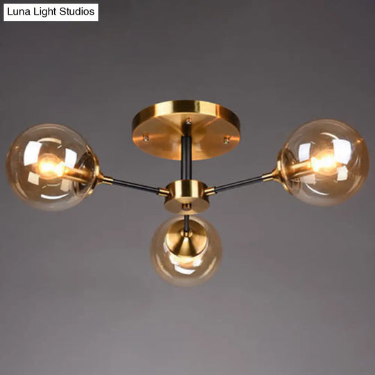 Contemporary Bedroom Sparkle: Stained Glass Sputnik Flush Mount Ceiling Chandelier 3 / Amber