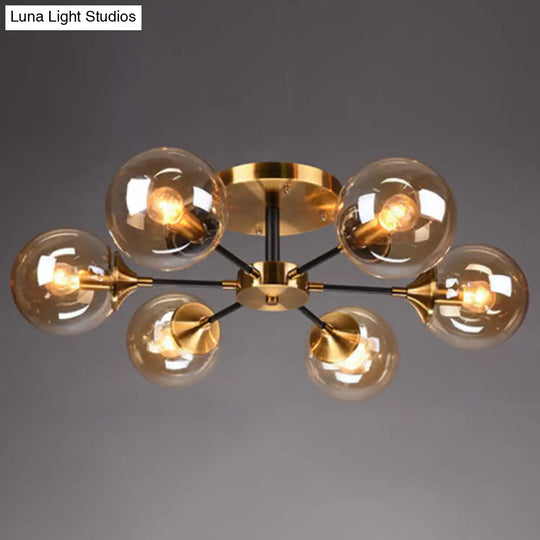 Contemporary Bedroom Sparkle: Stained Glass Sputnik Flush Mount Ceiling Chandelier 6 / Amber