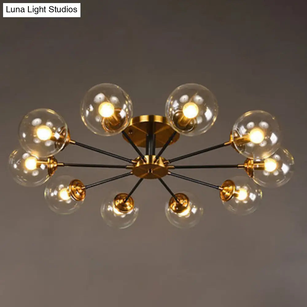 Contemporary Bedroom Sparkle: Stained Glass Sputnik Flush Mount Ceiling Chandelier 10 / Clear