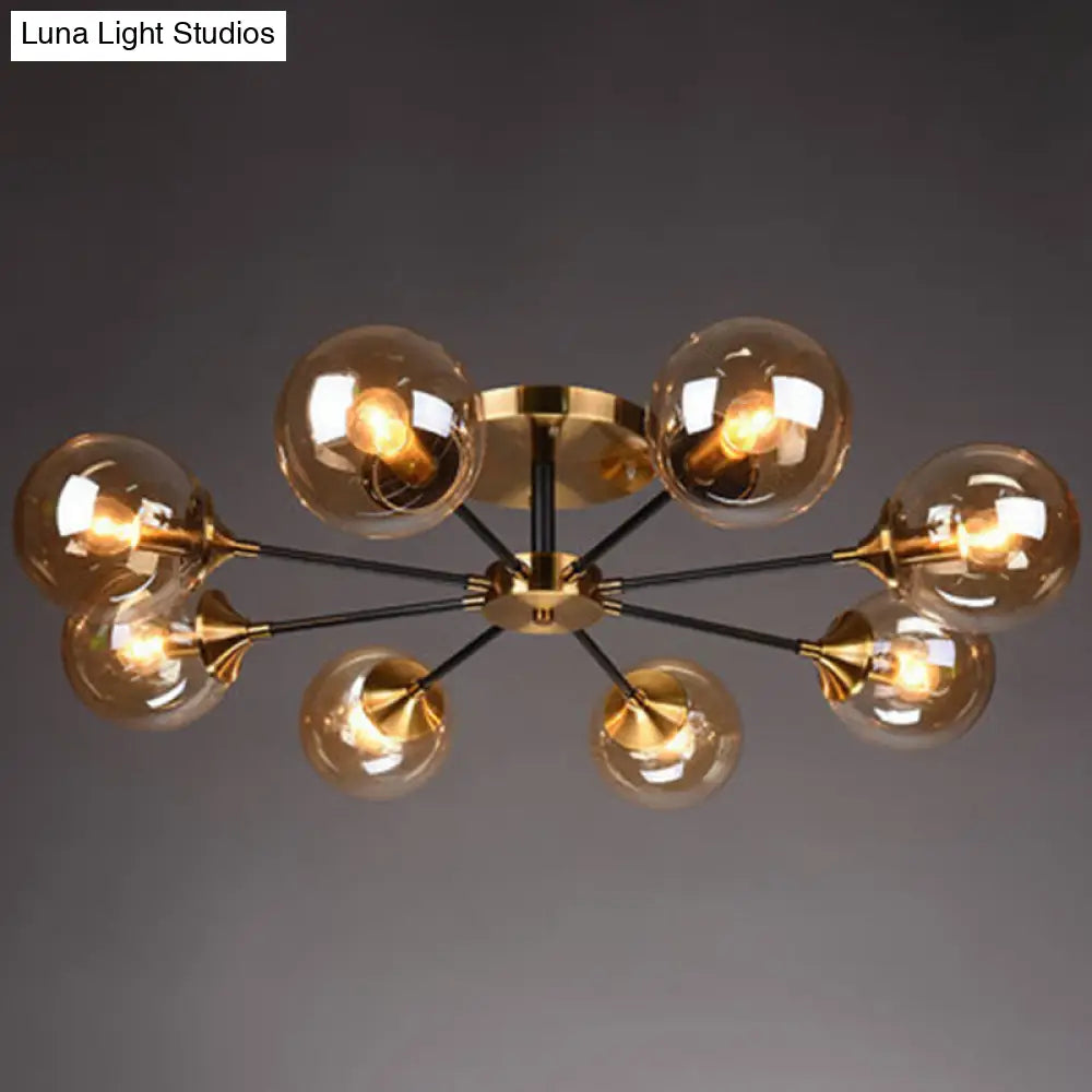 Contemporary Bedroom Sparkle: Stained Glass Sputnik Flush Mount Ceiling Chandelier 8 / Amber