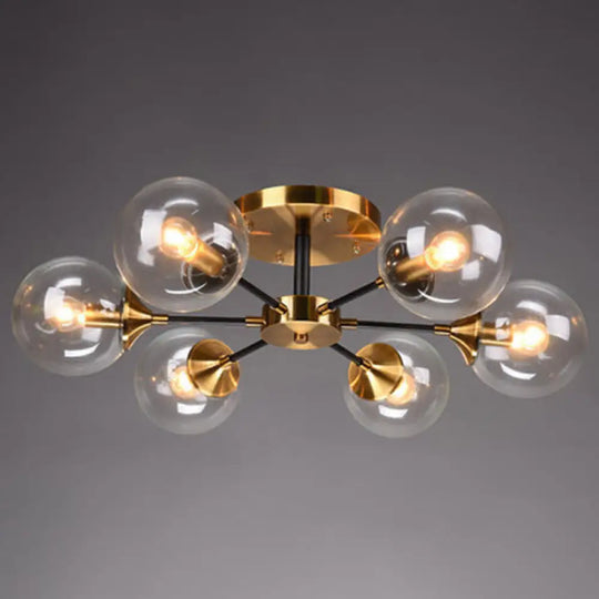 Contemporary Bedroom Sparkle: Stained Glass Sputnik Flush Mount Ceiling Chandelier 6 / Clear