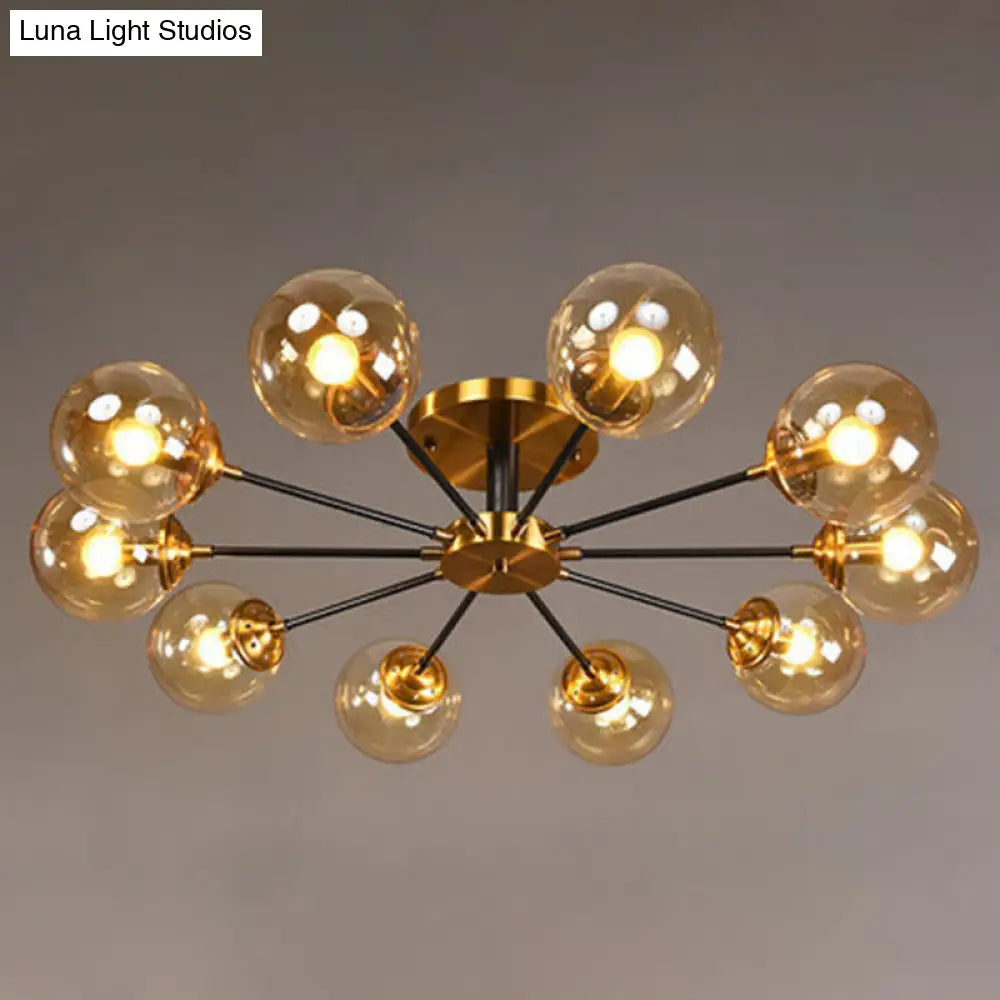 Contemporary Bedroom Sparkle: Stained Glass Sputnik Flush Mount Ceiling Chandelier 10 / Amber