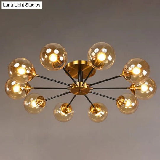 Contemporary Bedroom Sparkle: Stained Glass Sputnik Flush Mount Ceiling Chandelier 10 / Amber