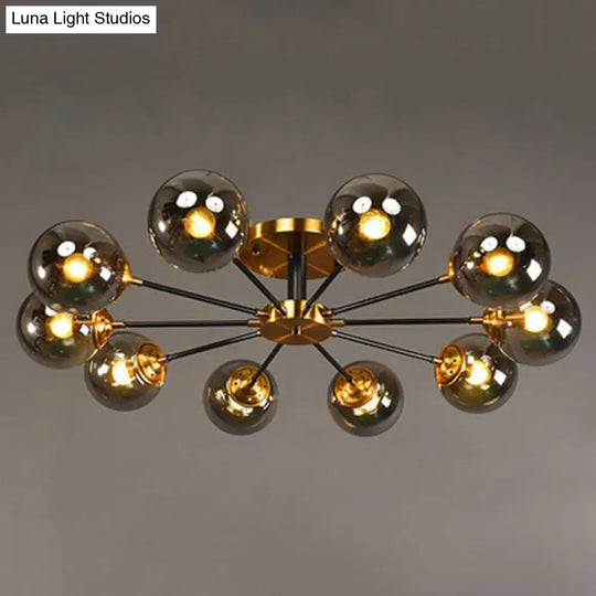 Contemporary Bedroom Sparkle: Stained Glass Sputnik Flush Mount Ceiling Chandelier 10 / Smoke Gray