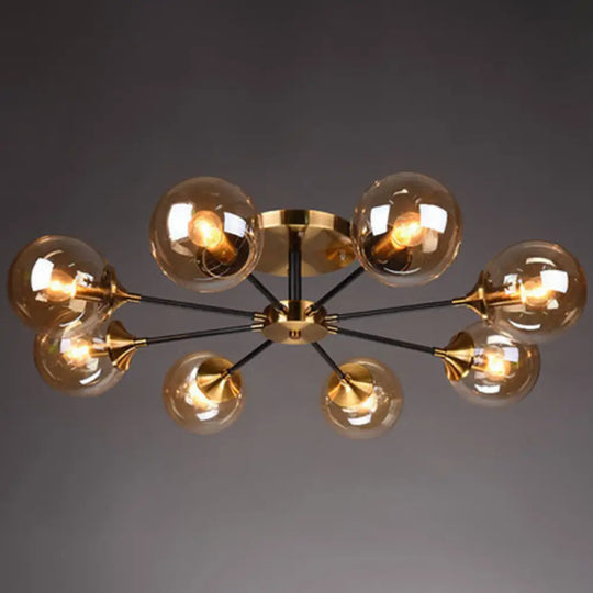 Contemporary Bedroom Sparkle: Stained Glass Sputnik Flush Mount Ceiling Chandelier 8 / Amber