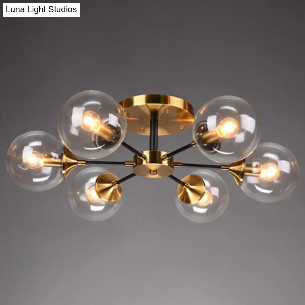 Contemporary Bedroom Sparkle: Stained Glass Sputnik Flush Mount Ceiling Chandelier 6 / Clear