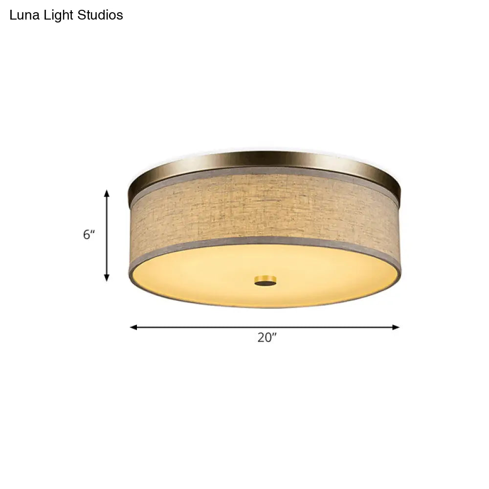 Contemporary Beige Fabric Led Flush Mount Lamp (16/19.5/23.5 Dia)
