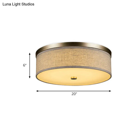 Contemporary Beige Fabric Led Flush Mount Lamp (16/19.5/23.5 Dia)