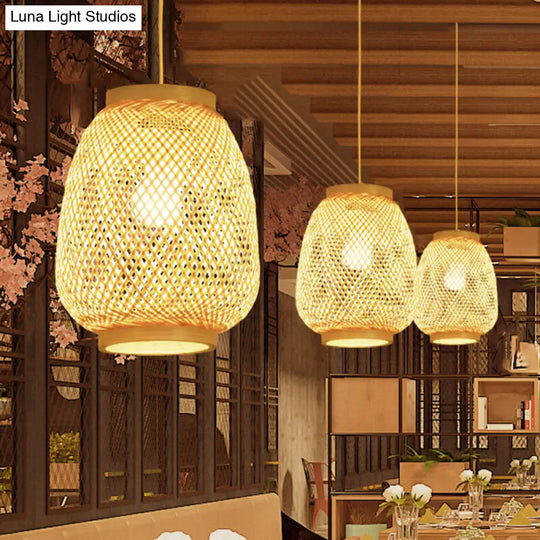 Contemporary 1-Light Beige Lantern Pendant Ceiling Fixture For Restaurants