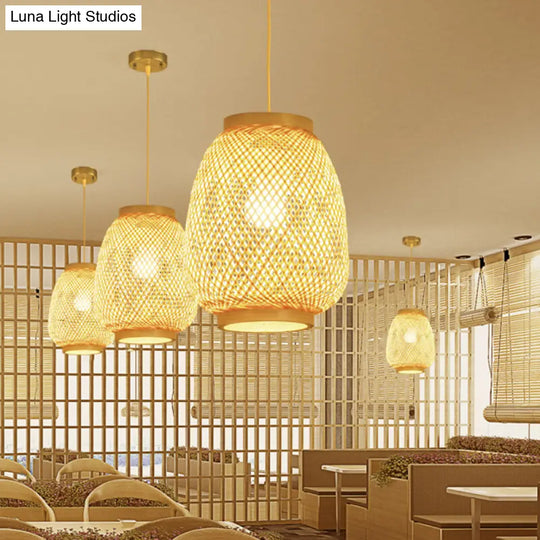 Contemporary 1-Light Beige Lantern Pendant Ceiling Fixture For Restaurants