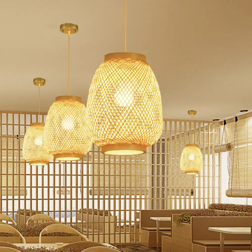 Contemporary Beige Lantern Pendant Light For Restaurants - 1-Light Ceiling Fixture