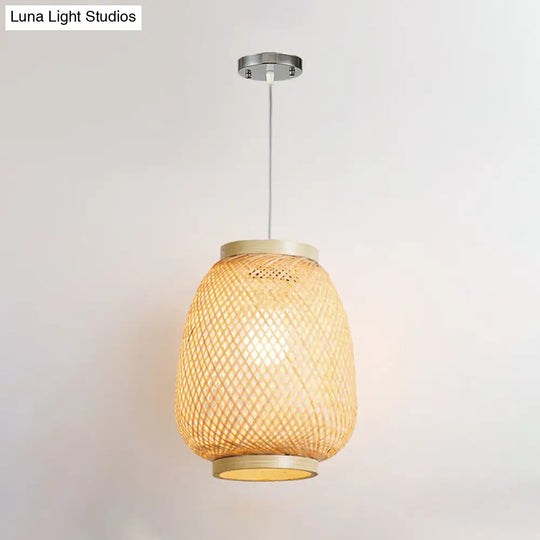 Contemporary 1-Light Beige Lantern Pendant Ceiling Fixture For Restaurants