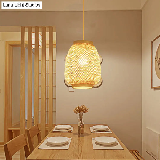 Contemporary 1-Light Beige Lantern Pendant Ceiling Fixture For Restaurants