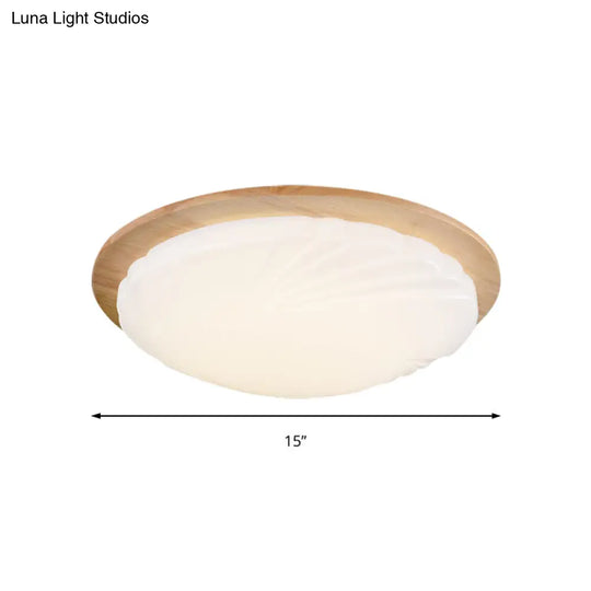 Contemporary Beige Led Flush Mount Lamp With Wood Canopy - 12/15 Wide Sphere Design