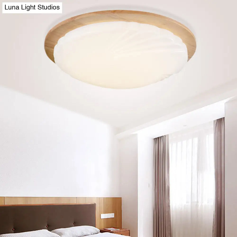 Contemporary Beige Led Flush Mount Lamp With Wood Canopy - 12/15 Wide Sphere Design